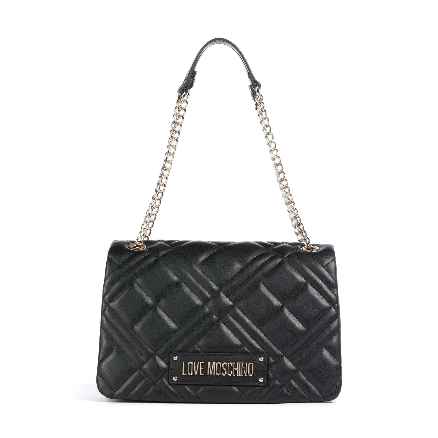 Love Moschino Quilted Shoulder Bag in Black with Gold-Tone Logo Plaque