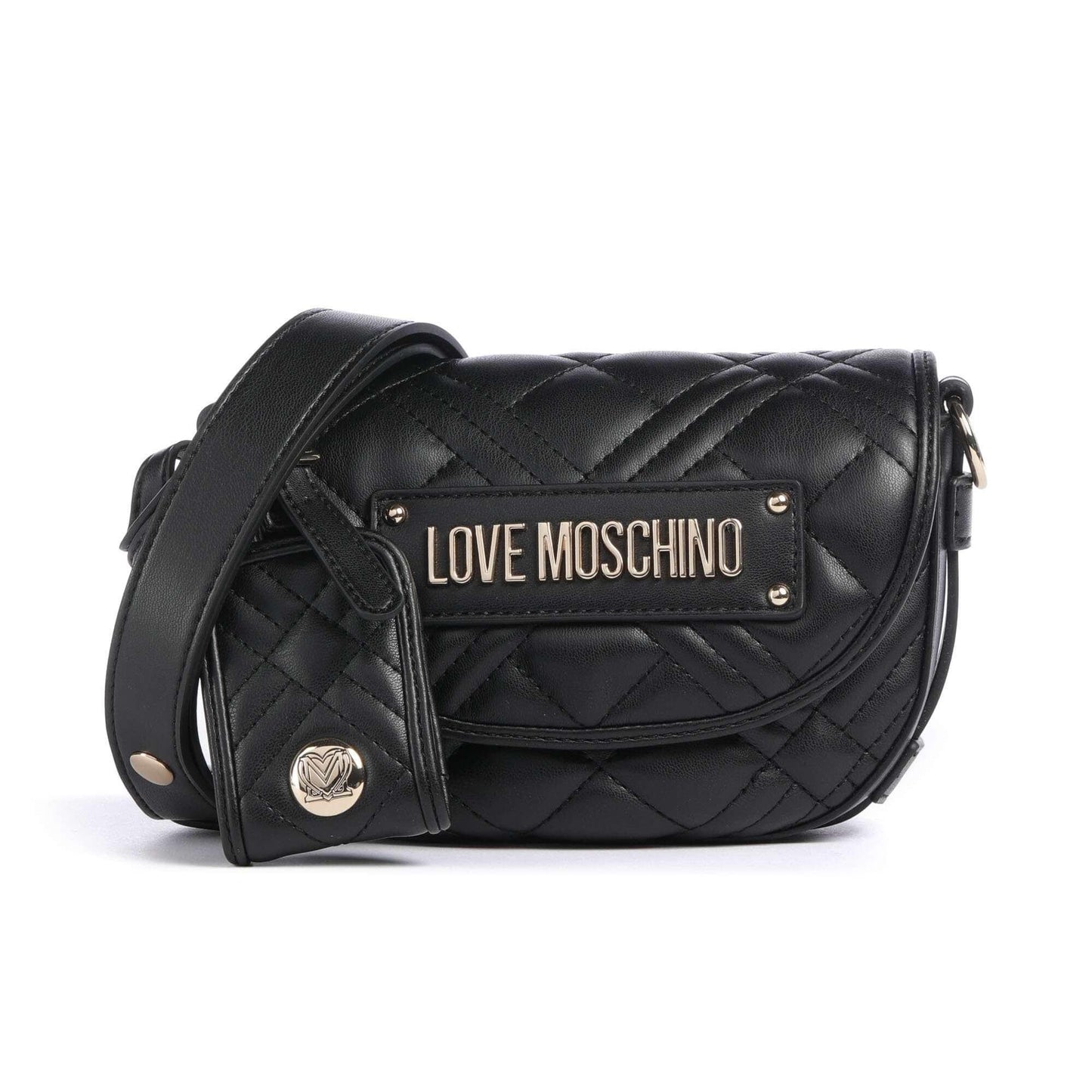 Love Moschino Quilted Crossbody Bag in Black with Signature Logo Plaque