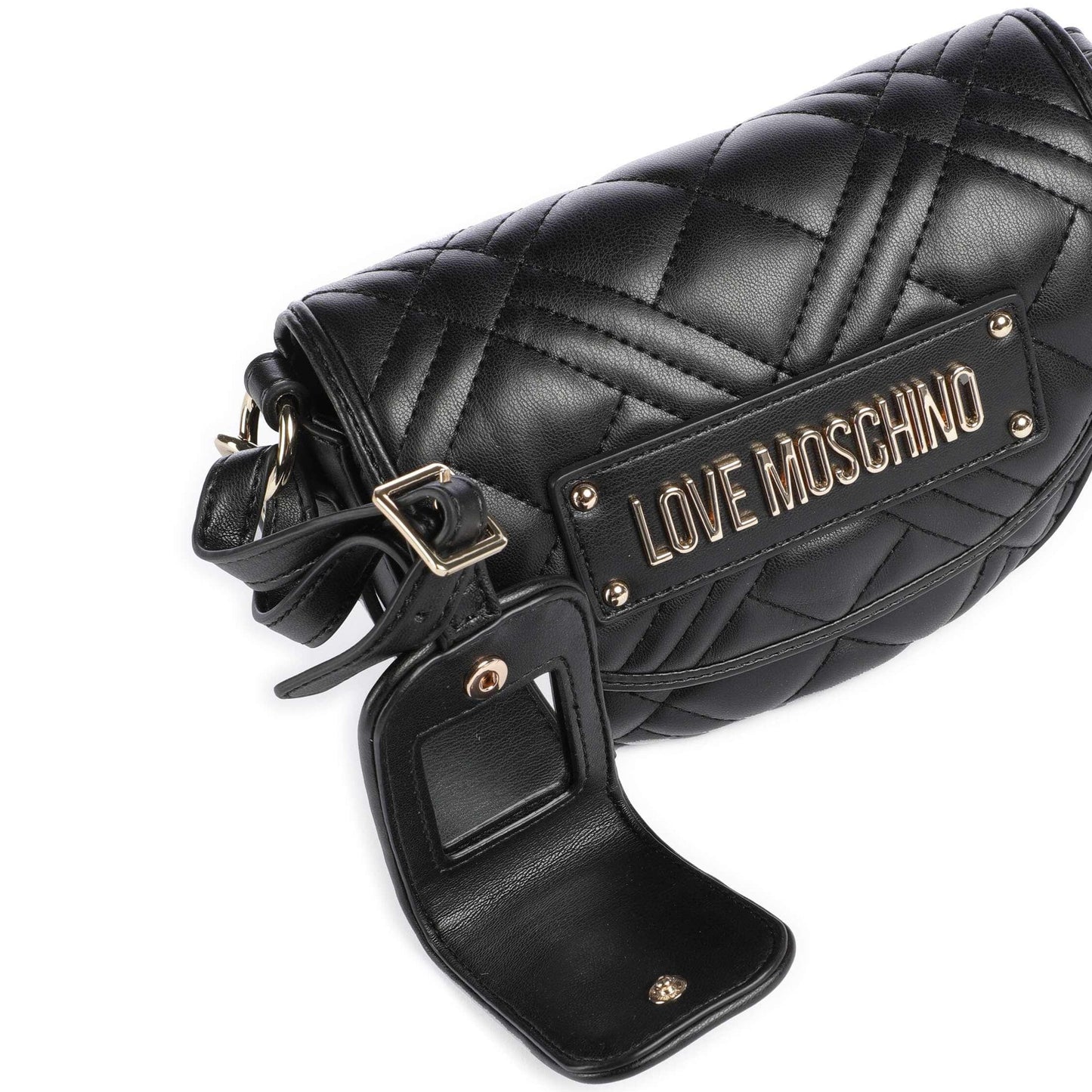 Love Moschino Quilted Crossbody Bag in Black with Signature Logo Plaque