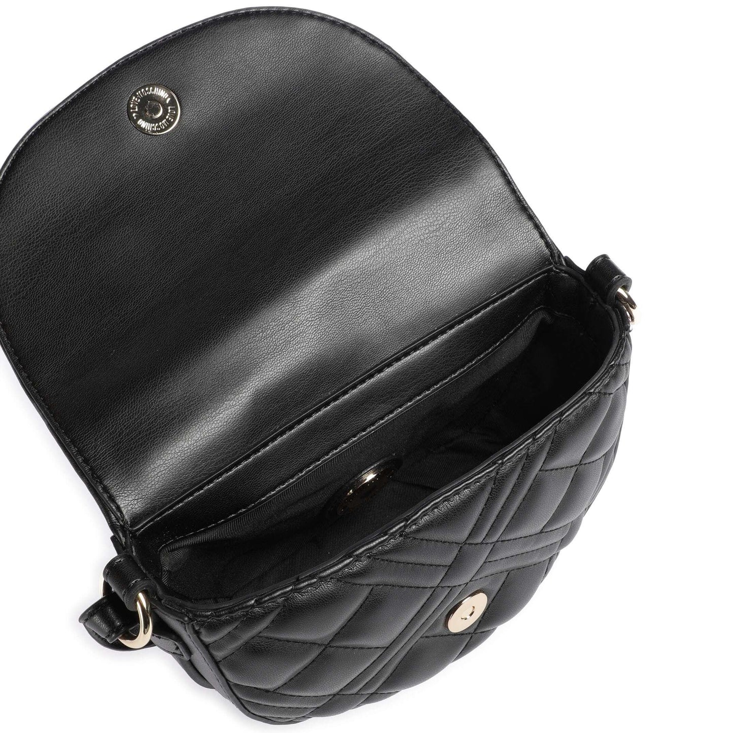 Love Moschino Quilted Crossbody Bag in Black with Signature Logo Plaque