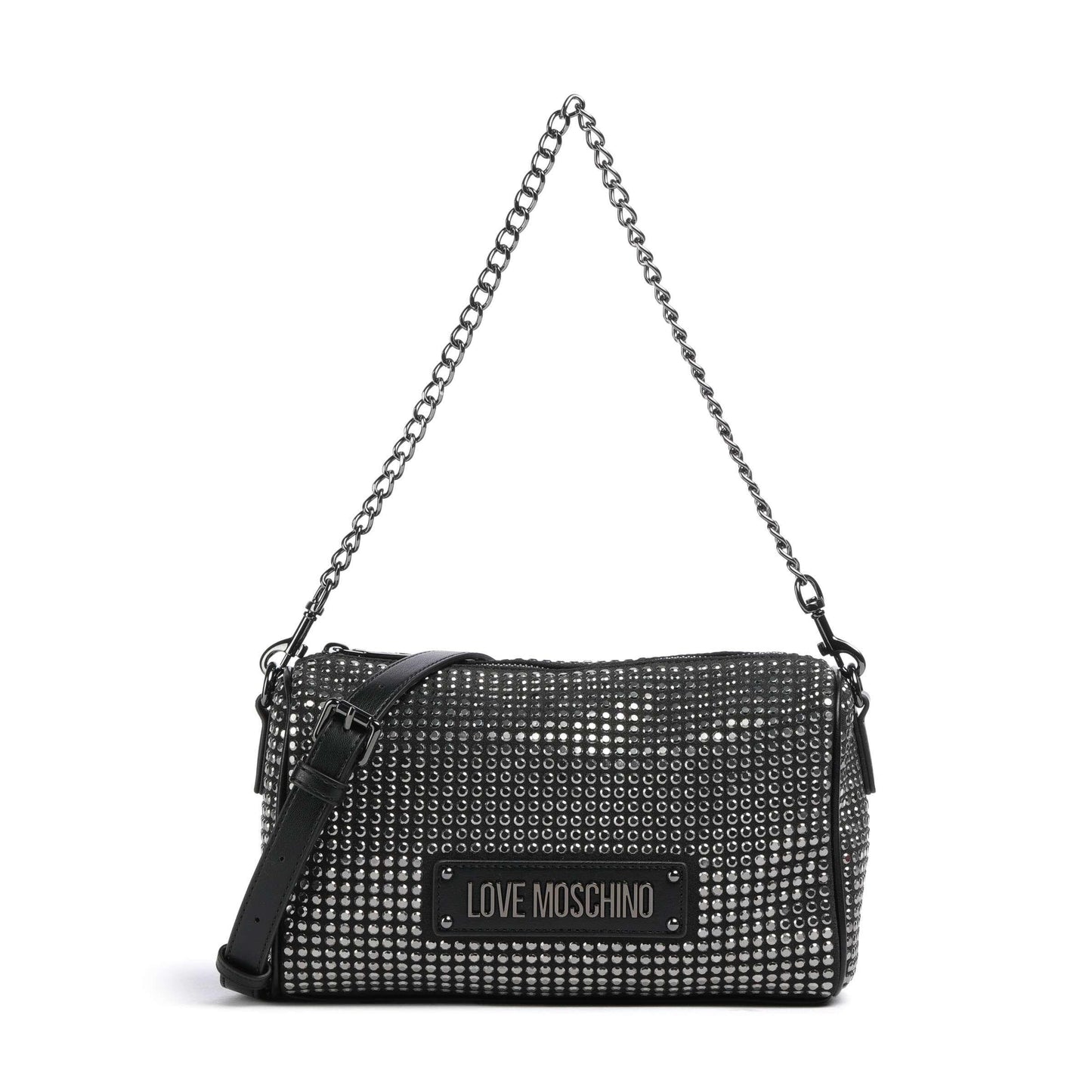Love Moschino Sparkling Shoulder Bag in Black Fabric with Studded Detail