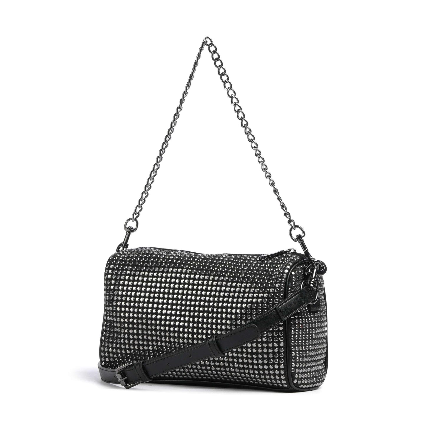 Love Moschino Sparkling Shoulder Bag in Black Fabric with Studded Detail