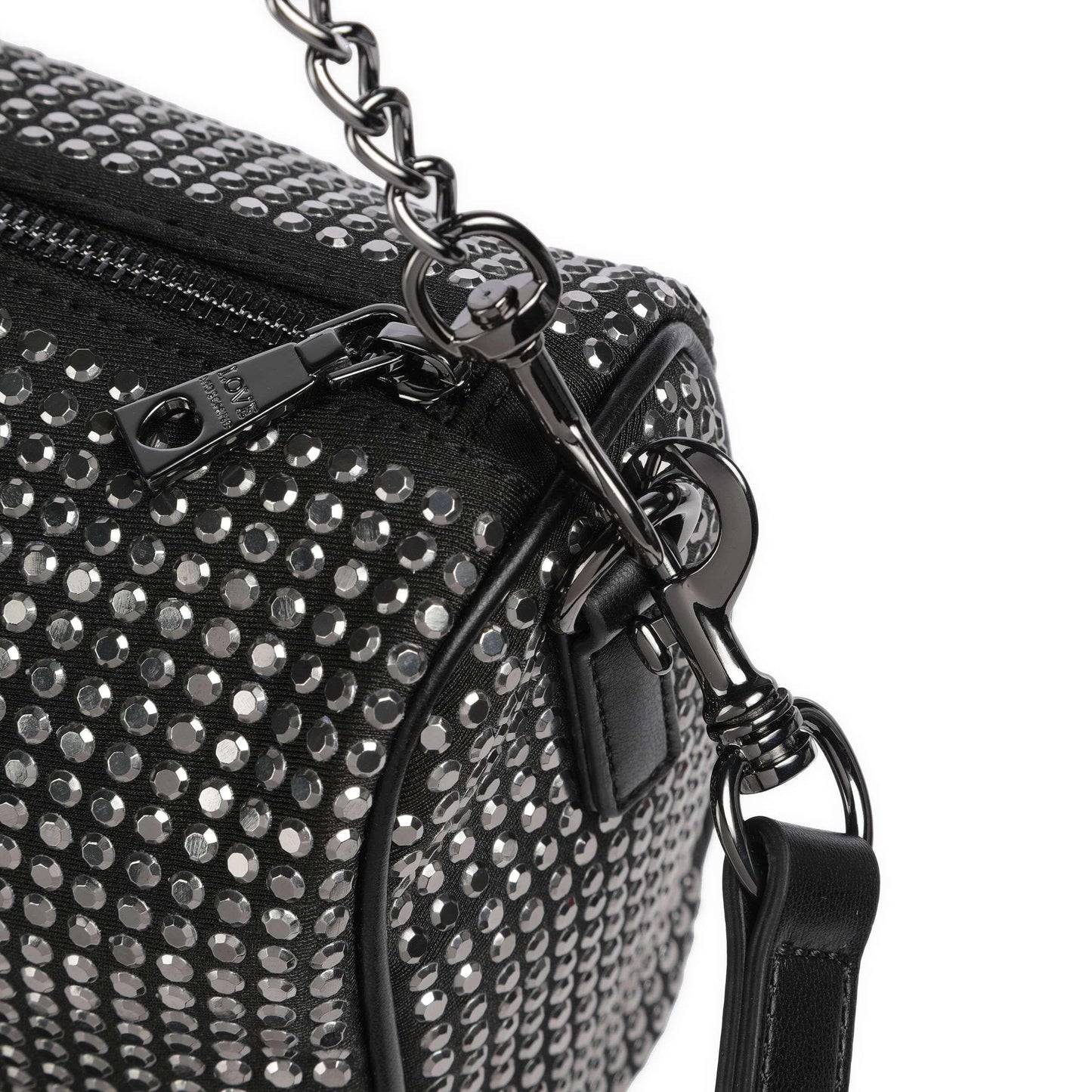 Love Moschino Sparkling Shoulder Bag in Black Fabric with Studded Detail
