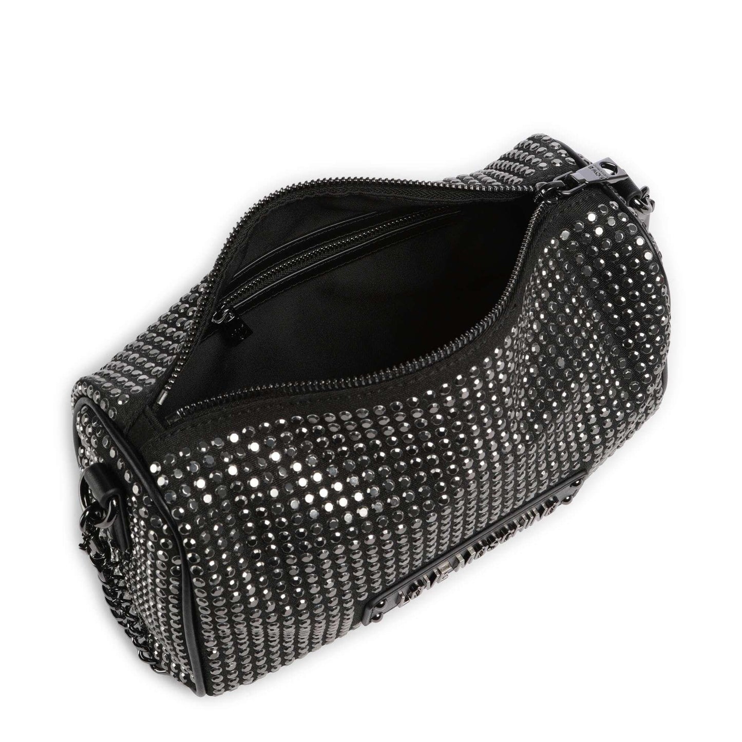 Love Moschino Sparkling Shoulder Bag in Black Fabric with Studded Detail