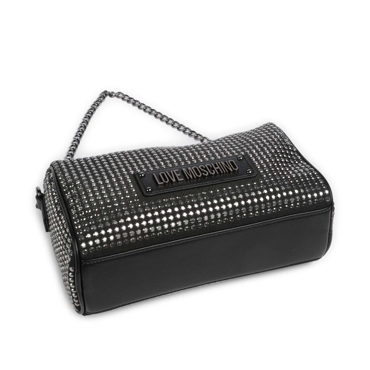 Love Moschino Sparkling Shoulder Bag in Black Fabric with Studded Detail