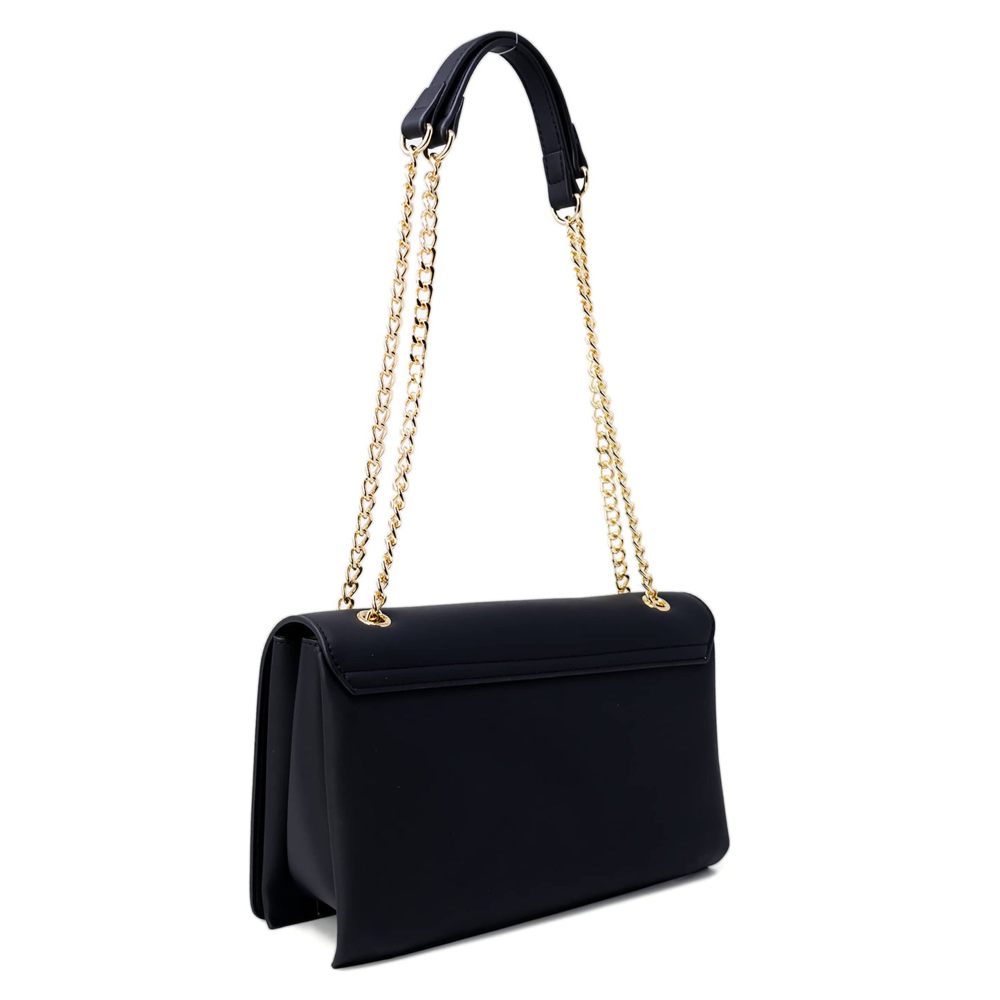 Love Moschino Black Shoulder Bag with Bold Gold Logo and Chain Straps