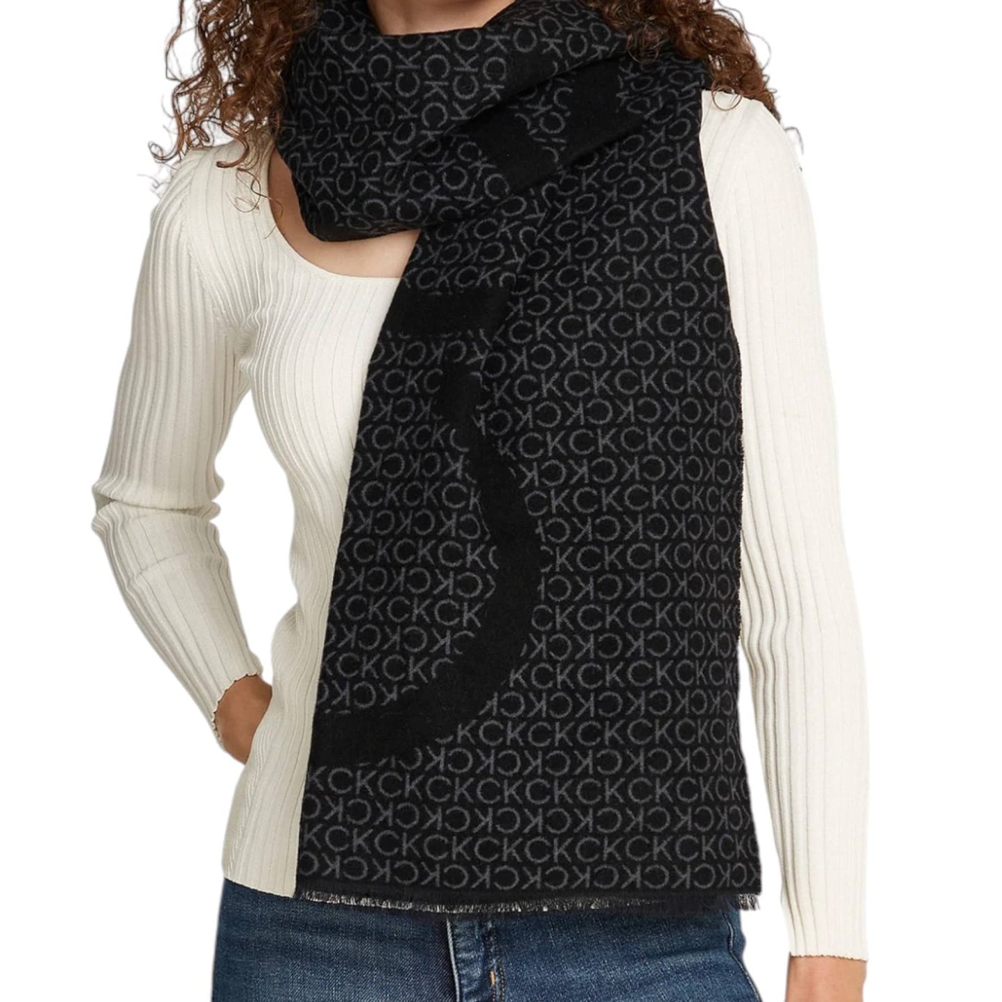 Calvin Klein Black Monogram Scarf