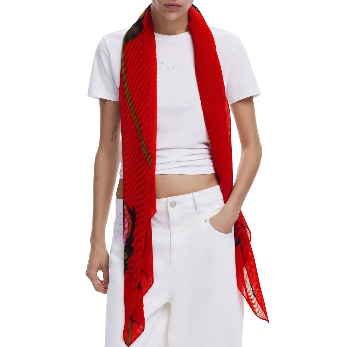 Desigual Vibrant Red Floral Scarf