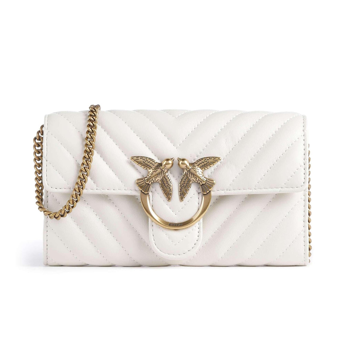 Pinko Love One Wallet in White Fine Grain Cow Leather