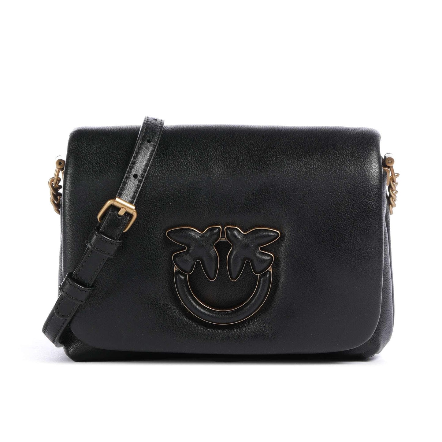 Pinko Love Click Puff Baby Crossbody Bag in Black Sheepskin Leather