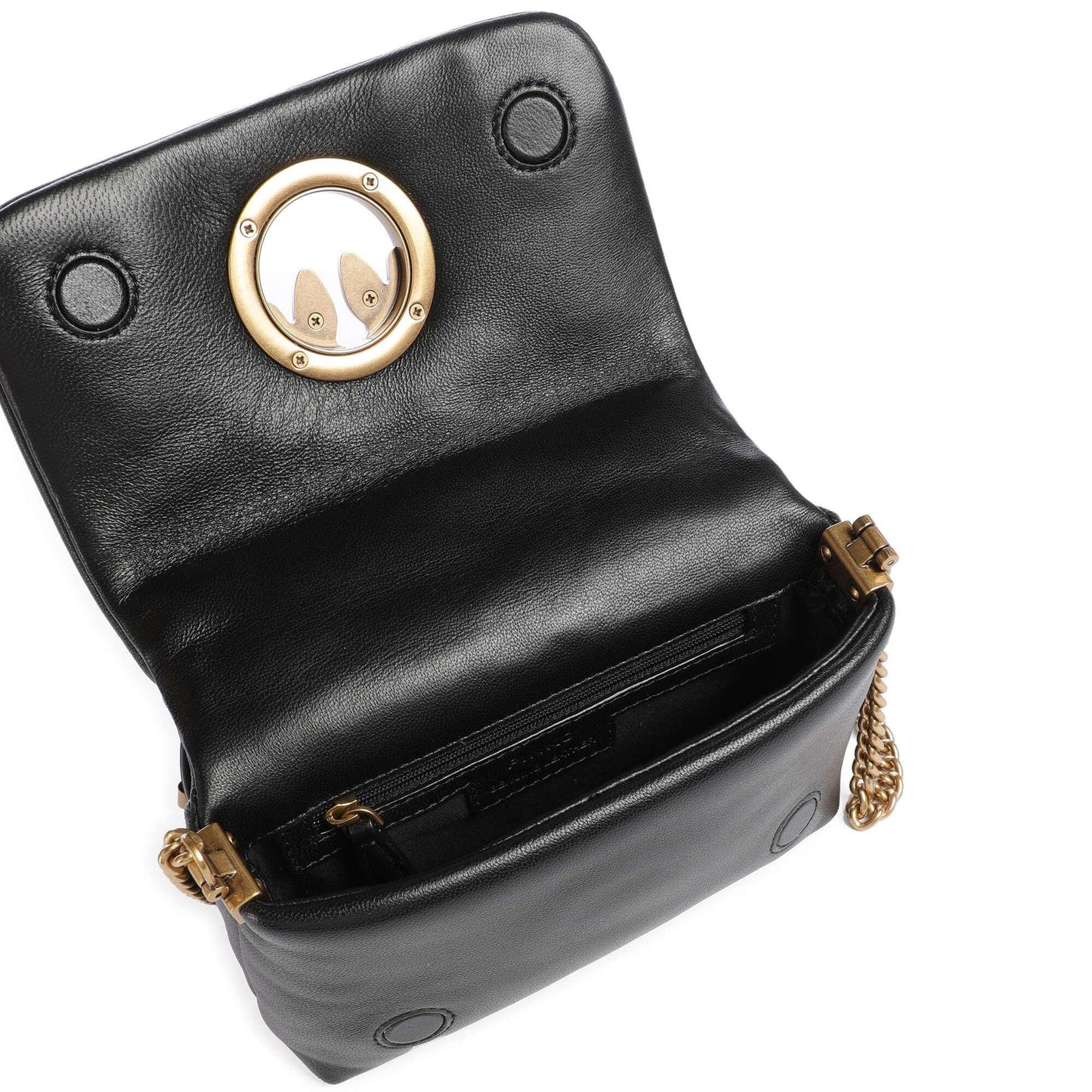Pinko Love Click Puff Baby Crossbody Bag in Black Sheepskin Leather