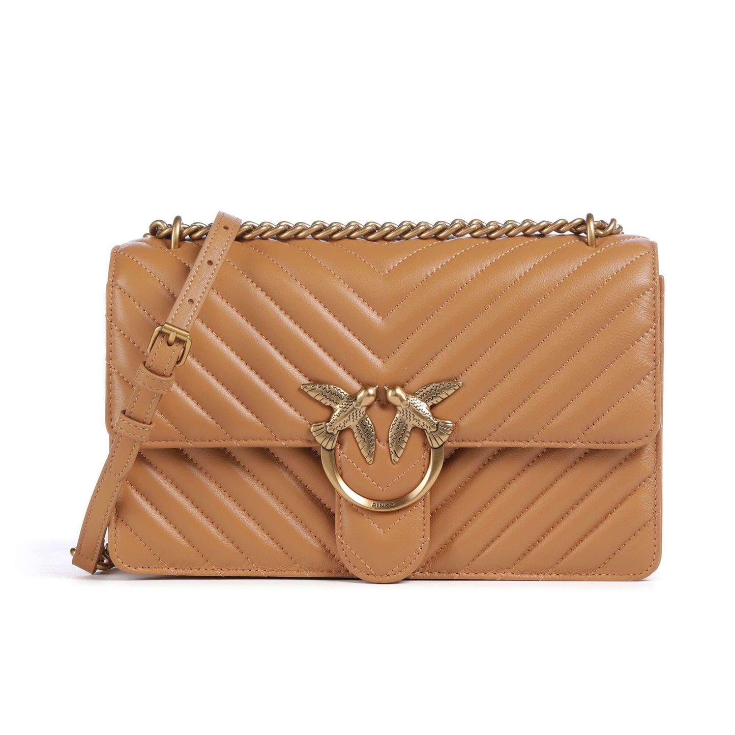 Pinko Love One Classic Shoulder Bag in Light Brown Sheepskin Leather