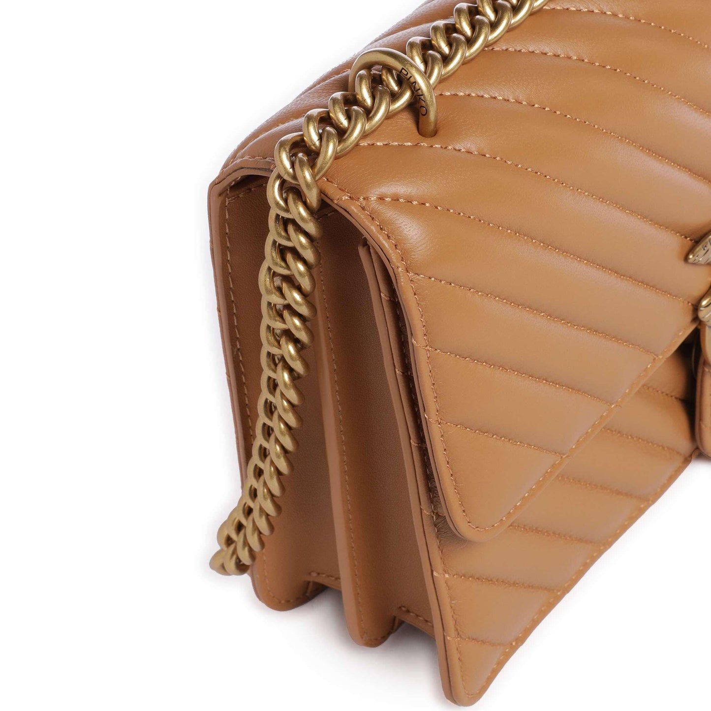 Pinko Love One Classic Shoulder Bag in Light Brown Sheepskin Leather