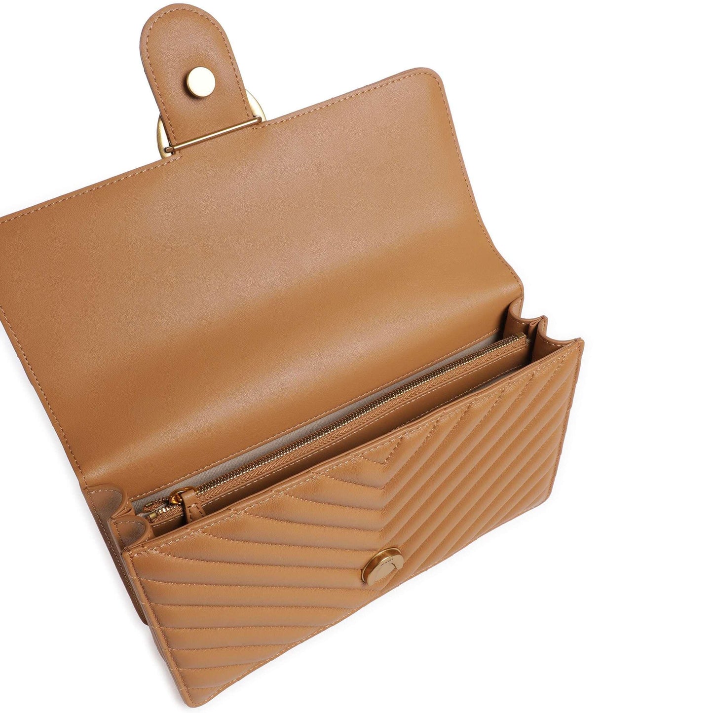 Pinko Love One Classic Shoulder Bag in Light Brown Sheepskin Leather