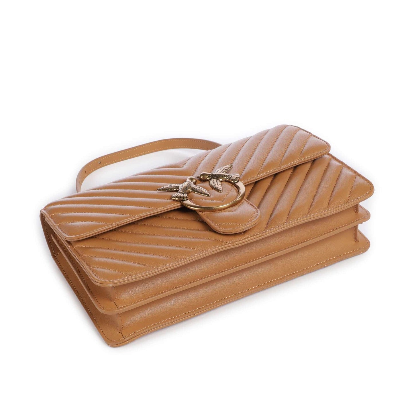 Pinko Love One Classic Shoulder Bag in Light Brown Sheepskin Leather