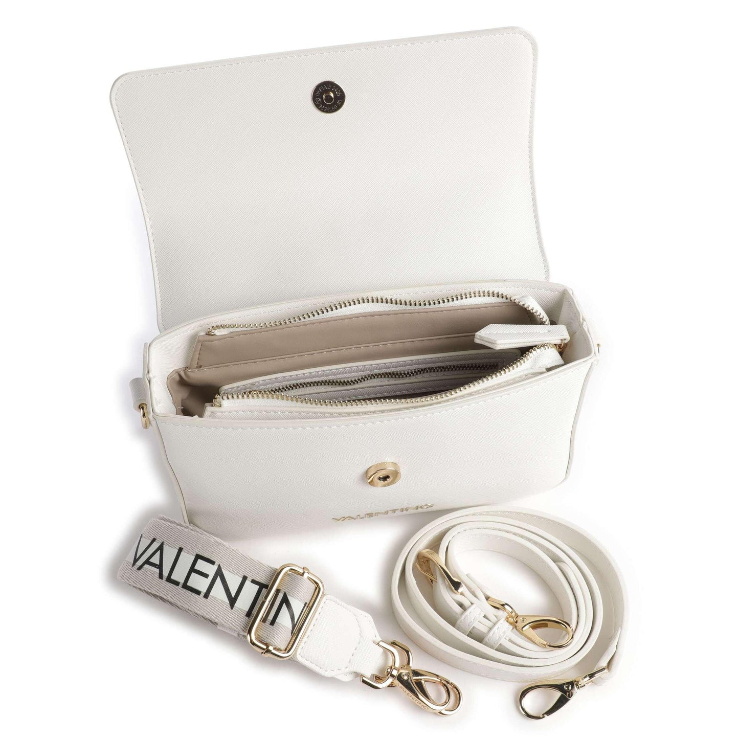 Valentino Bags Zero Re Crossbody Bag in White with Branded Strap