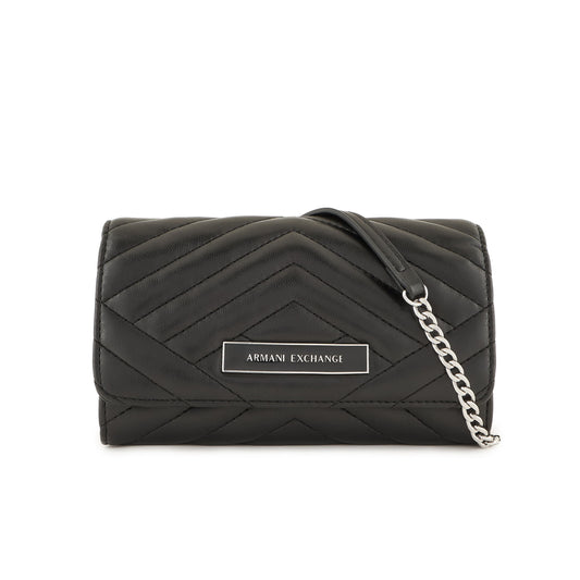 Armani Exchange Quilted Black Crossbody Bag with Chain Strap