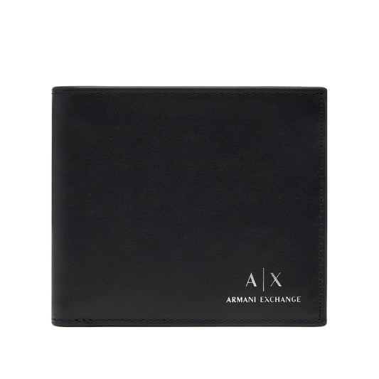 Armani Exchange Black Leather Wallet with Signature Logo Print