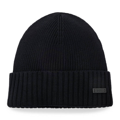 BOSS Black Ribbed Beanie with Logo Tag