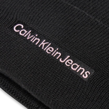 Calvin Klein Jeans Black Beanie with Pink Logo