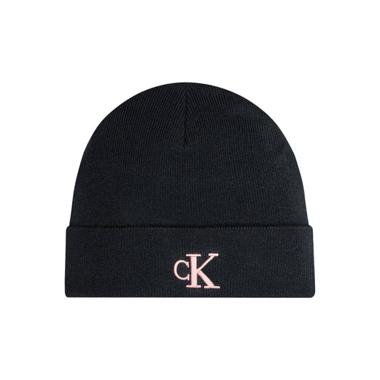 Calvin Klein Embroidered Pink Logo Beanie Black