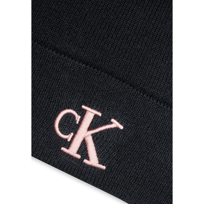 Calvin Klein Embroidered Pink Logo Beanie Black
