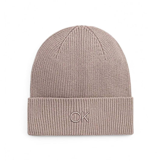 Calvin Klein Light Beige Ribbed Logo Beanie