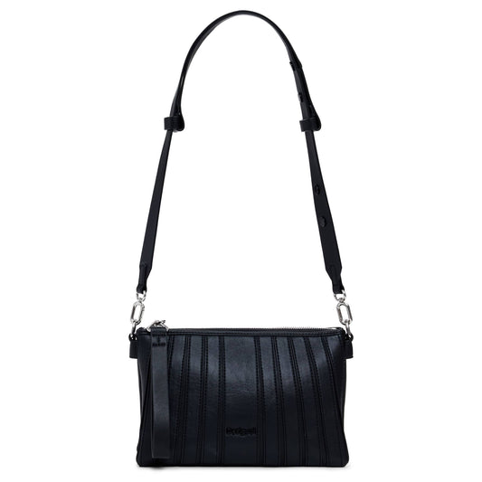 Desigual Black Bag with Vertical Stitching and Silver Accents