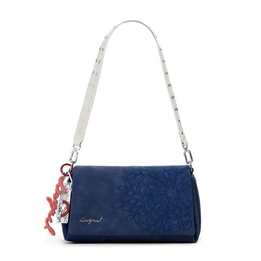 Desigual Blue Embossed Bag with White Studded Strap and Signature Charm