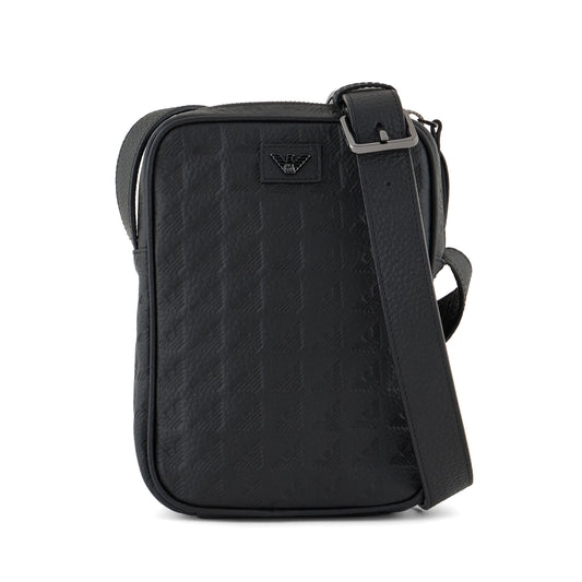 Emporio Armani New Minorca Crossbody Bag in Embossed Calfskin with Logo Pattern