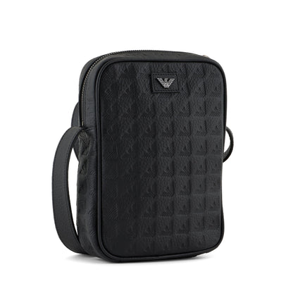Emporio Armani New Minorca Crossbody Bag in Embossed Calfskin with Logo Pattern