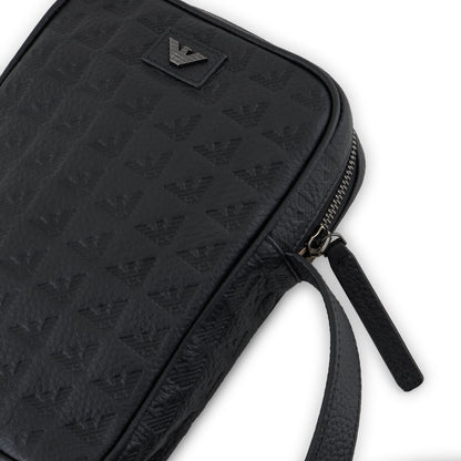 Emporio Armani New Minorca Crossbody Bag in Embossed Calfskin with Logo Pattern