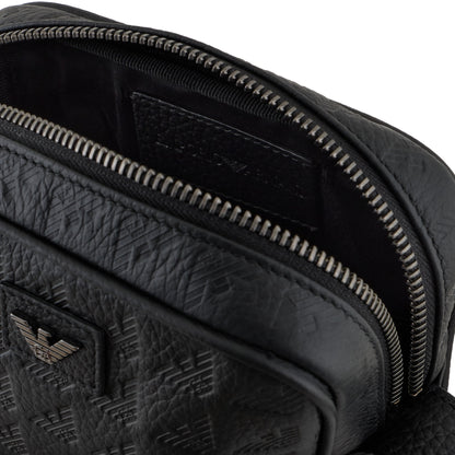 Emporio Armani New Minorca Crossbody Bag in Embossed Calfskin with Logo Pattern
