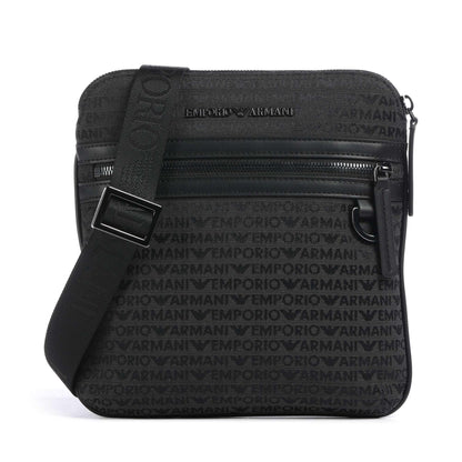Emporio Armani Logo Jacquard Crossbody Bag in Black Canvas
