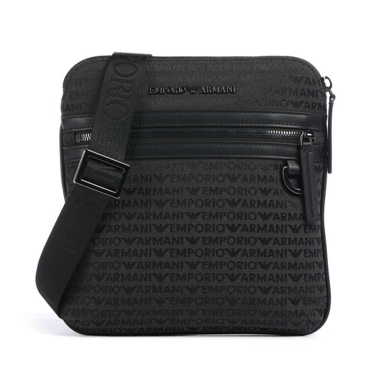 Emporio Armani Logo Jacquard Crossbody Bag in Black Canvas