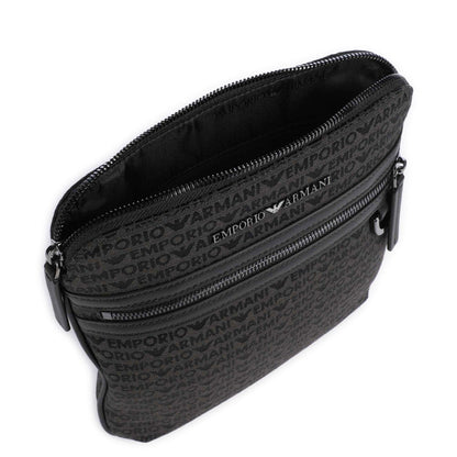Emporio Armani Logo Jacquard Crossbody Bag in Black Canvas
