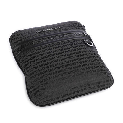 Emporio Armani Logo Jacquard Crossbody Bag in Black Canvas