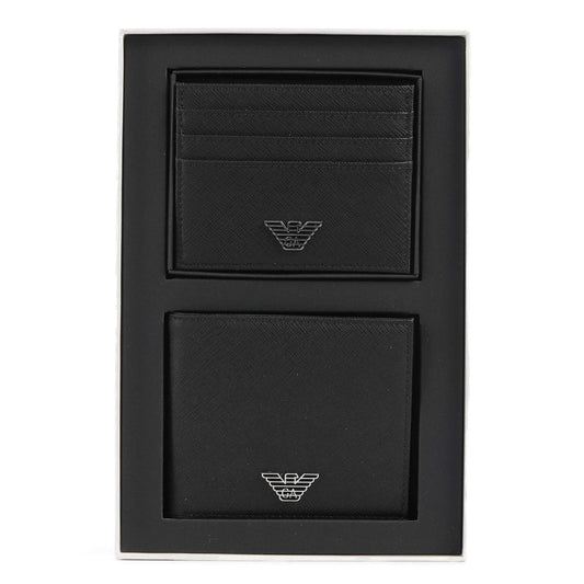 Emporio Armani Business Regenerated Wallet & Cardholder Gift Set in Black