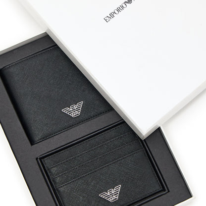 Emporio Armani Business Regenerated Wallet & Cardholder Gift Set in Black