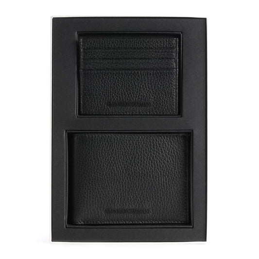 Emporio Armani Black Grained Leather Wallet & Cardholder Gift Set
