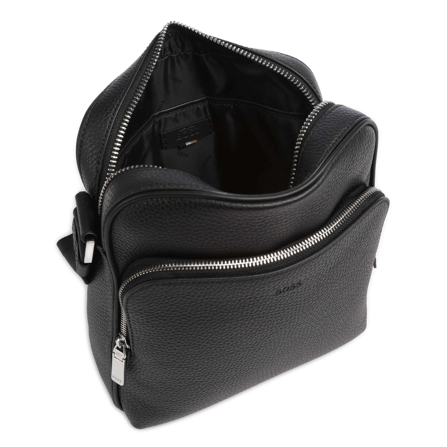 BOSS Crosstown Crossbody Bag in Soft Italian Leather with Natural Grain