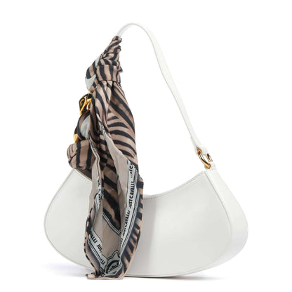 Just Cavalli Chain Foulard Shoulder Bag in White with Zebra-Print Scarf Detail