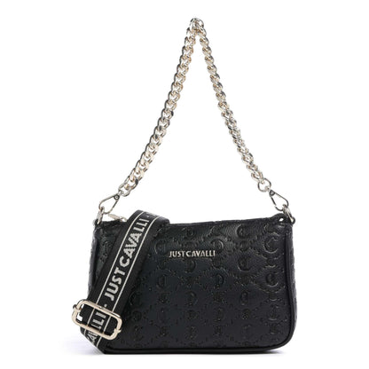 Just Cavalli All Over Gothic Shoulder Bag in Black with Logo Embossed