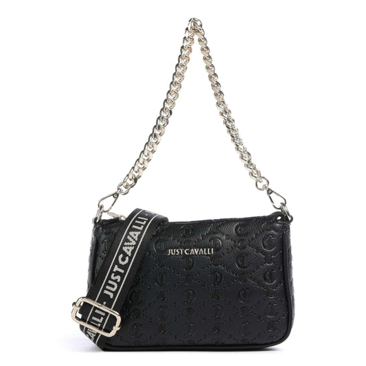 Just Cavalli All Over Gothic Shoulder Bag in Black with Logo Embossed