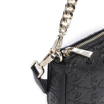 Just Cavalli All Over Gothic Shoulder Bag in Black with Logo Embossed