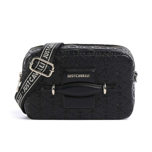 Just Cavalli All Over Gothic Crossbody Bag in Black with Embossed Detailing