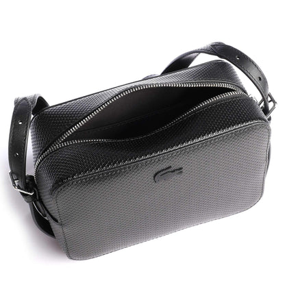 Lacoste Chantaco Crossbody Bag in Black Cow Leather with Black Logo