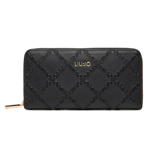 Liu Jo Black Diamond-Textured Wallet with Gold Hardware