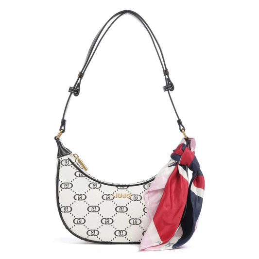 Liu Jo Selda Shoulder Bag in White Monogram with Decorative Scarf