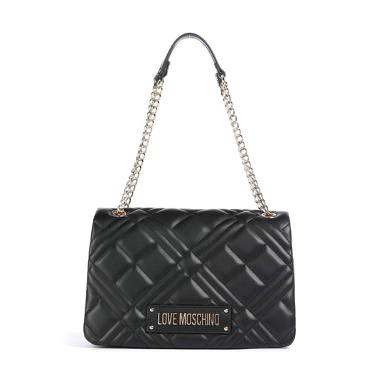 Love Moschino Quilted Shoulder Bag in Black with Gold-Tone Logo Plaque
